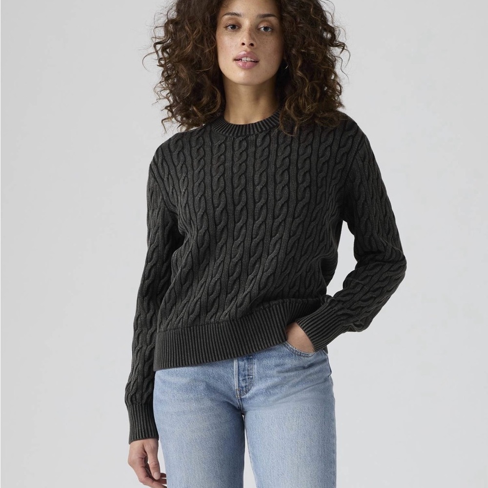 Levi’s Boyfriend Cable-Knit Crewneck Sweater - charcoal